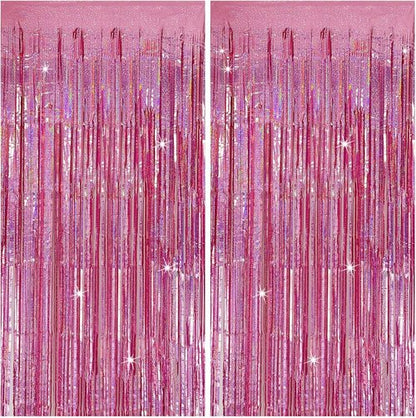 **Regine Switzerland Tinsel Curtain - Pink Glitter Foil Fringe Decor for Parties | 2 Pack**