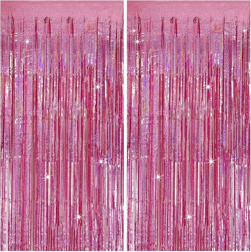 **Regine Switzerland Tinsel Curtain - Pink Glitter Foil Fringe Decor for Parties | 2 Pack**