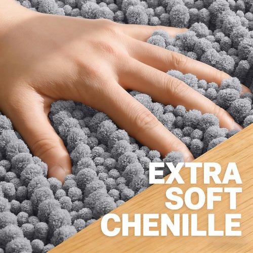 OLANLY Long Bathroom Rugs Runner 59x20, Thick Soft and Absorbent Chenille Bath Mat, Non-Slip, Machine Washable Quick Dry Bath Rugs for Tub Shower Floor, Home Decor Accessories, Grey