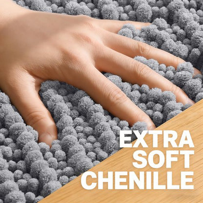 OLANLY Long Bathroom Rugs Runner 59x20, Thick Soft and Absorbent Chenille Bath Mat, Non-Slip, Machine Washable Quick Dry Bath Rugs for Tub Shower Floor, Home Decor Accessories, Grey