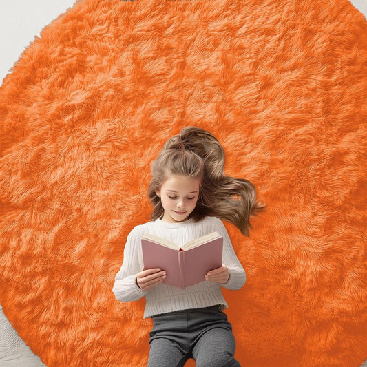 OLANLY Orange Round Rugs for Bedroom - Machine Washable, 6 ft Circle Area Rugs for Living Room, Soft and Fluffy Shaggy Carpet for Teen Girl and Boys, Nursery Rooms, Dorms, Home Decor Aesthetic
