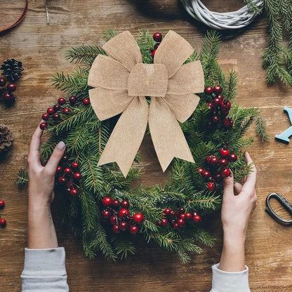 Burlap Wreath | Rustic Jute Bow Christmas Tree Topper Ornament for Weddings & Holiday Decor