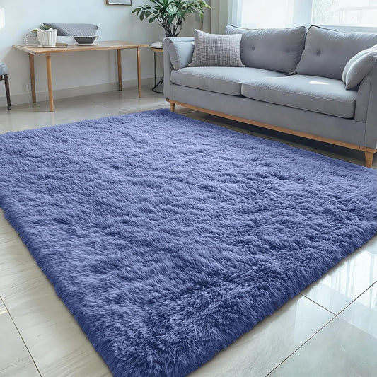 OLANLY Large Area Rug - Soft Fluffy Shaggy Carpet for Living Room & Bedroom | 5x8 Denim Blue