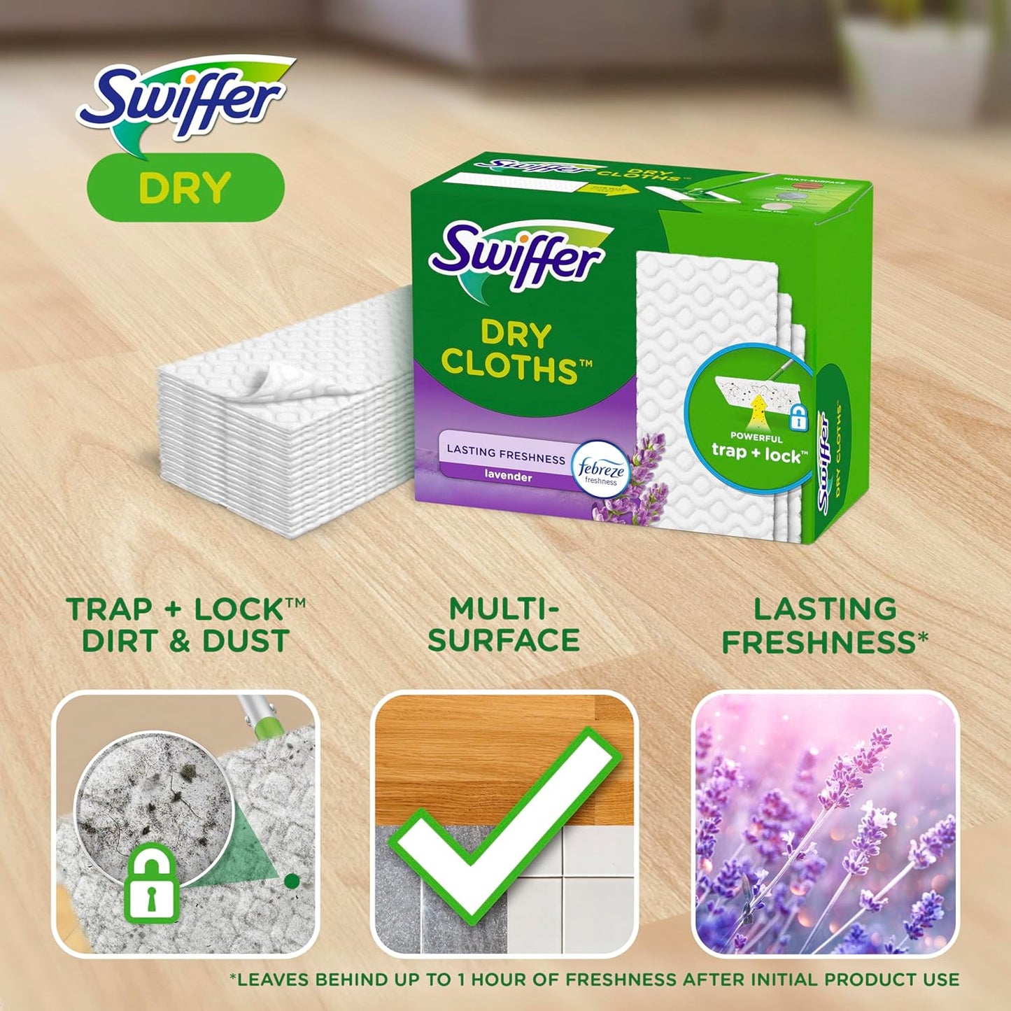 Swiffer Sweep + Mop Dry Pads Refill - Effective Floor Cleaner for Dirt & Dust | Lavender, 52ct
