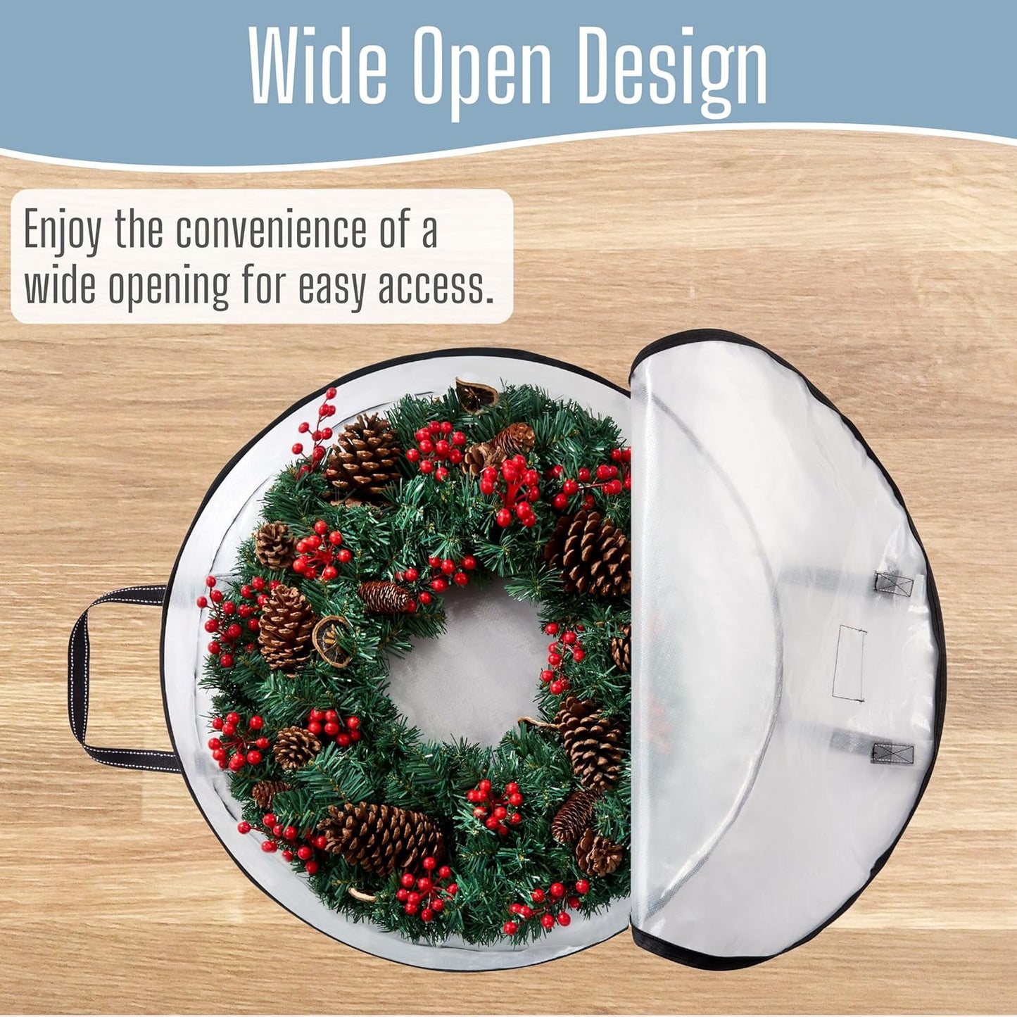VENO Wreath Storage Container - 30 Inch Heavy Duty Clear Bag with Wall Hanging Handles | 2 Pack