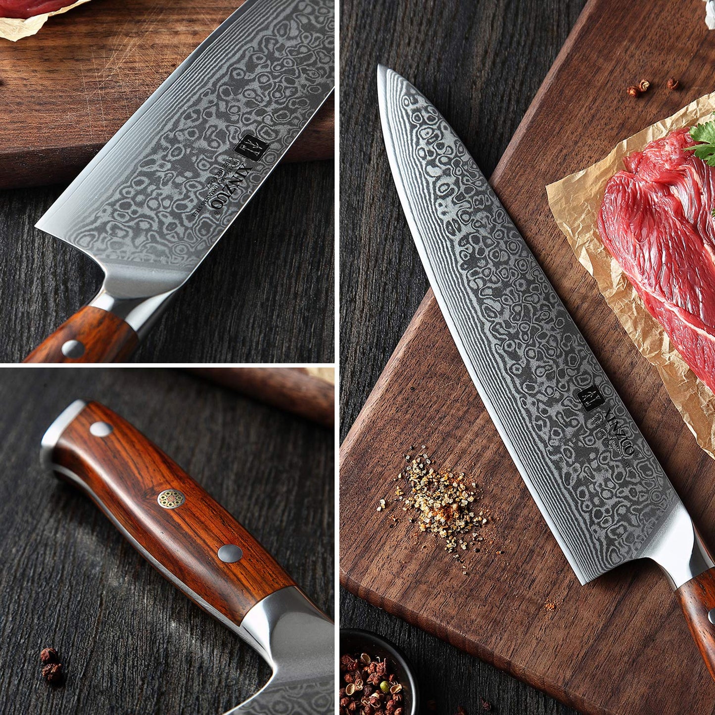 XINZUO 10 Inch Damascus Chef Knife Kitchen Knife Sharp Gyuto Knife Stainless Steel Fashion Professional Chef's Knife with Rosewood Handle