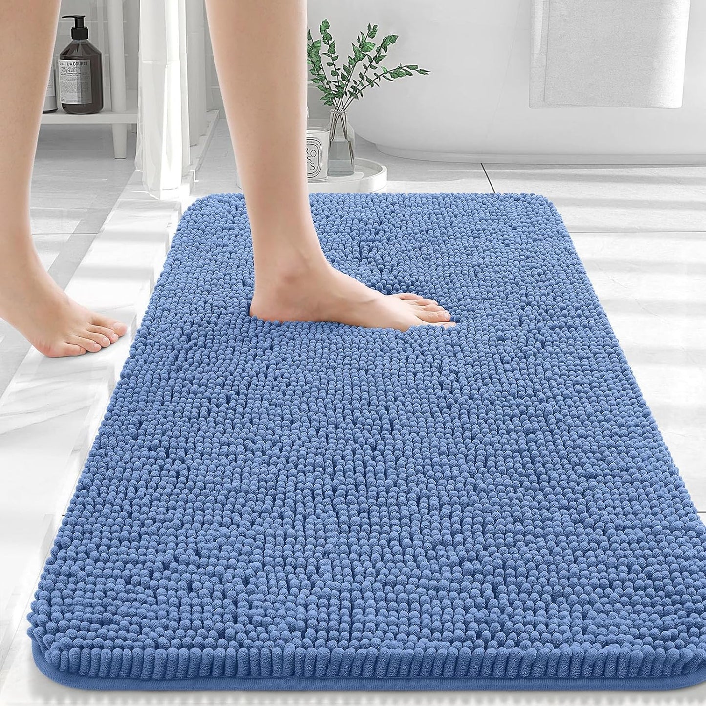 OLANLY Bath Rugs - Extra Soft Chenille Bathroom Mats with Rubber Backing | Quick Dry, Machine Washable, 30x20, Cornflower Blue