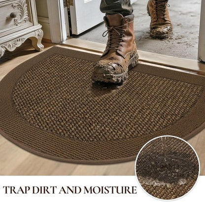 Half Circle Door Mat | Non-Slip Washable Indoor Entrance Mat - Traps Dirt & Moisture, 17"x30", Brown