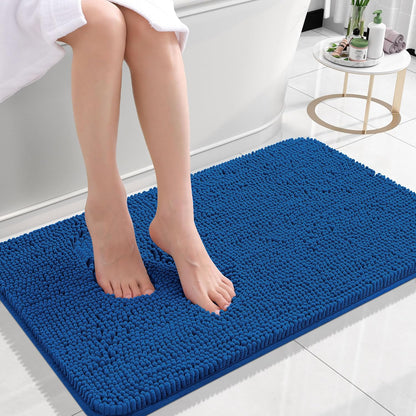 OLANLY Small Bathroom Rugs - Soft Absorbent Chenille Bath Mats | Quick Dry, Machine Washable, Deep Navy Blue 24x16