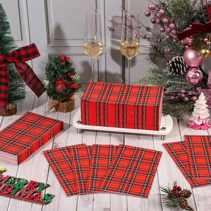 100-Count Christmas Plaid Napkins, 3-Ply Paper, Red & Green Classic Tartan