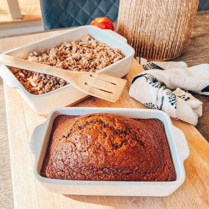 Mora Baking Dishes Set - 7x11in Porcelain Casserole & Loaf Bakeware, Oven-to-Table, Freezer Safe - White