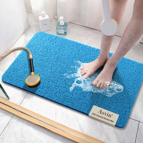 Asvin Soft Textured Bath, Shower, Tub Mat, 24x32 Inch, Phthalate Free, Non Slip Comfort Bathtub Mats with Drain, PVC Loofah Bathroom Mats for Wet Areas, Quick Drying
