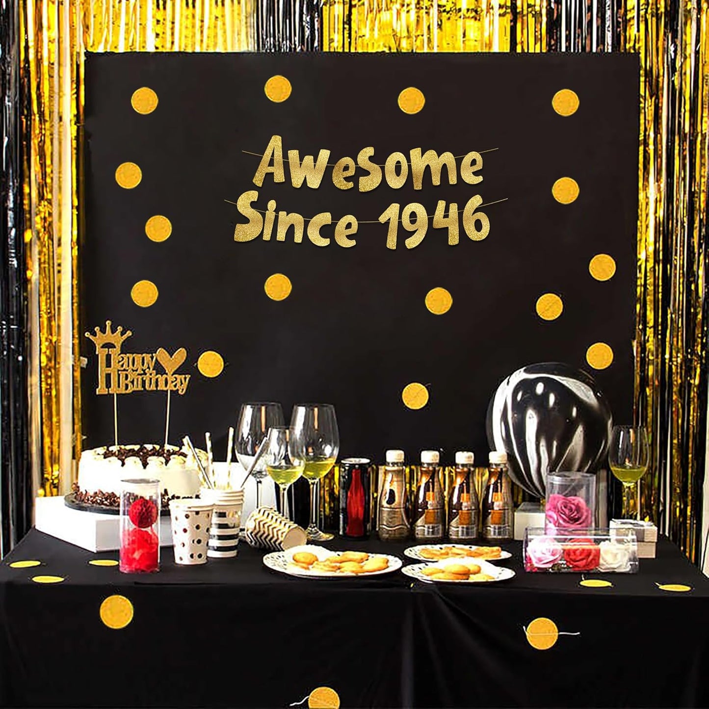 Awesome Since 1946 Gold Glitter Banner - Funny 80th Birthday Decorations for Men & Women | Party Supplies