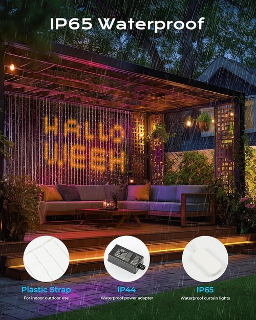 Brightown 400 RGBIC LED Smart Curtain Lights - 6.6x6.6ft Color Changing Fairy Lights with Remote | IP65 Waterproof for Bedroom & Living Room