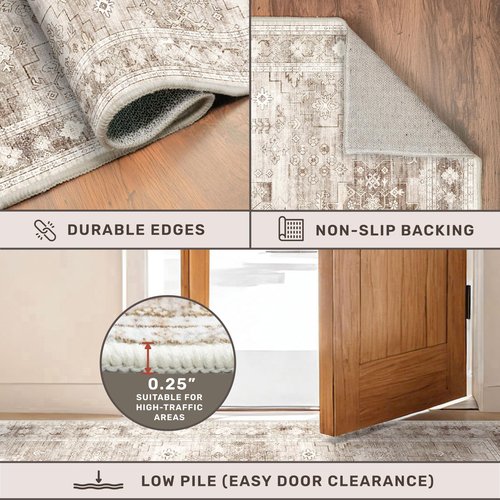 Hazo Haus Non Slip Hallway Runner Rug - 2 x 10 Runner Rug, Washable & Waterproof Kitchen Floor Mat - Extra Long Neutral Farmhouse Boho Design Décor (2x10 Beige/Latte)