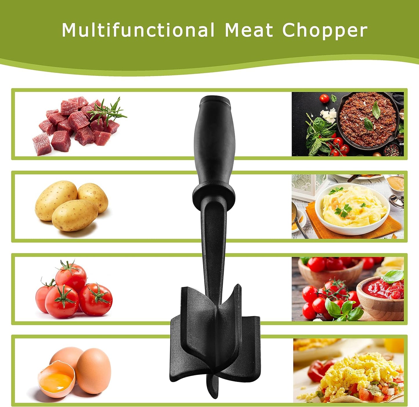 Skiennix Meat Chopper - Heat Resistant 5-Blade Ground Beef Masher | Nylon Kitchen Tool