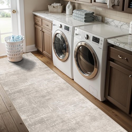 Abstract 2x10 Kitchen Rug Runners - Soft, Washable Non-Slip Area Rug for Hallway & Entryway | Beige/Cream