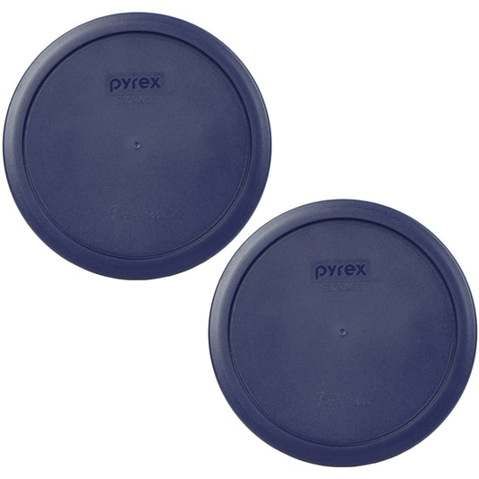 Pyrex 7402-PC Dark Blue 6/7-Cup Round Plastic Food Storage Lids, Made in USA - Original Genuine Pyrex Lids - 2 Pack
