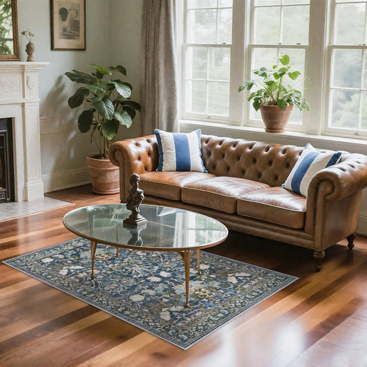 Skiennix 4x6 Living Room Area Rug - Washable Boho Non-Slip Floral Carpet for Bedroom & Kitchen