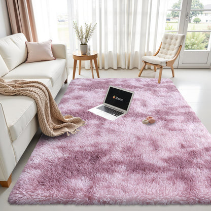 OLANLY Area Rugs for Living Room Bedroom, Machine Washable 3x5 Feet Soft Fluffy Shaggy Bedside Rug, Indoor Floor Carpet for Kids Girls and Boys, Nursery Room, Home Decor Aesthetic, Dusty Pink Tie-dye