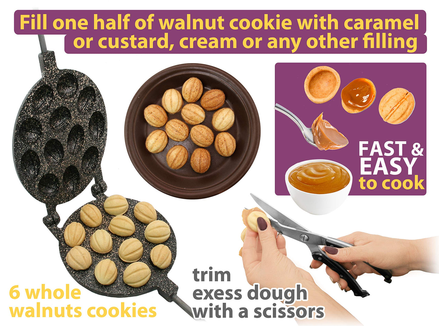 Walnut Cookie Maker 12 halves non-stick coating granite stone Cookies Pastry