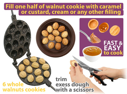 Walnut Cookie Maker 12 halves non-stick coating granite stone Cookies Pastry