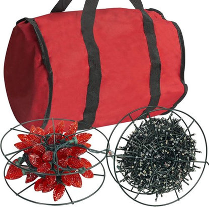 Dazzle Bright Christmas Lights Storage Bags - Tear-Proof Red Oxford Fabric with 3 Metal Reels & Reinforced Handles