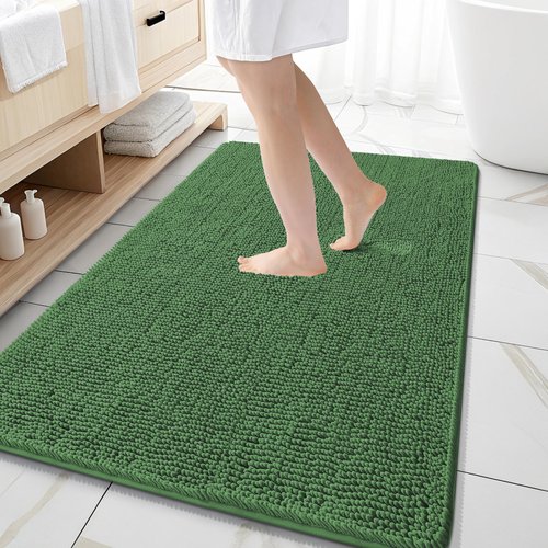 OLANLY Bathroom Rugs 59x35, Extra Soft Absorbent Chenille Bath Rugs, Rubber Backing Quick Dry, Machine Washable Bath Mats for Bathroom Floor, Tub and Shower, Home Decor Accessories, Olive Green