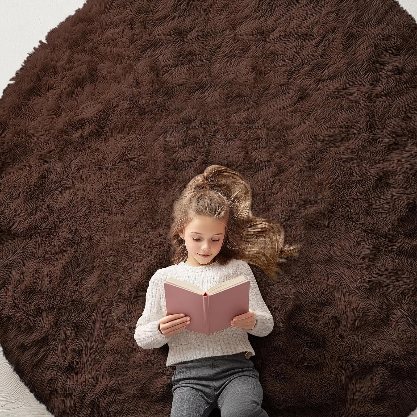 OLANLY Round Coffee Area Rug - Soft & Fluffy 7 ft Machine Washable Carpet for Bedroom & Living Room Decor