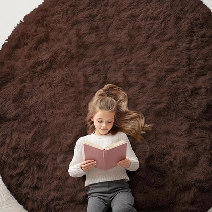 OLANLY Round Coffee Area Rug - Soft & Fluffy 7 ft Machine Washable Carpet for Bedroom & Living Room Decor