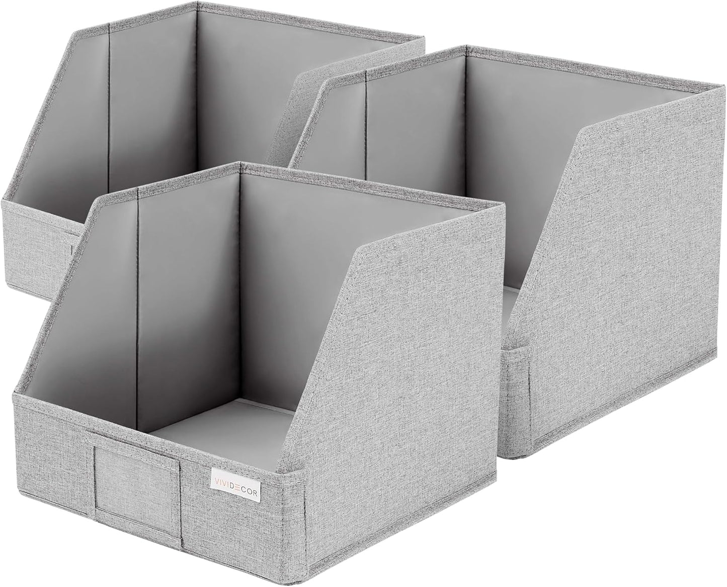 VIVIDECOR Trapezoid Closet Bins - 12x12x10 Fabric Storage Baskets | Light Gray, 3-Pack Collapsible Organizers