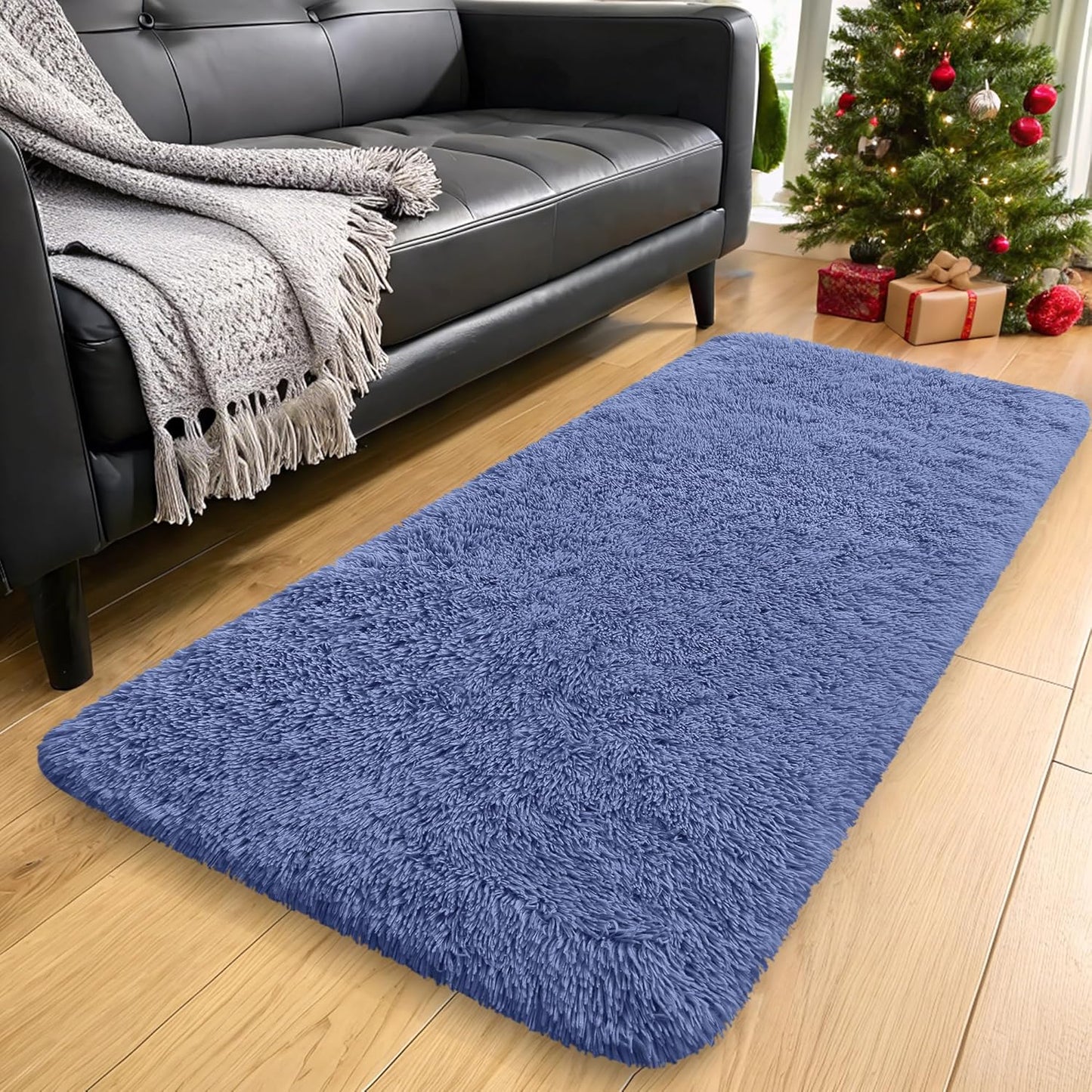 OLANLY Runner Rugs - Soft, Machine Washable Shaggy Design for Hallway & Bedroom | Denim Blue 2x8
