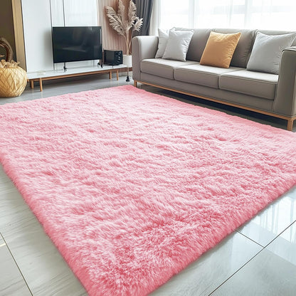 OLANLY Large Area Rug - Soft Fluffy Shaggy Carpet for Living Room & Bedroom | 5x8, Pink