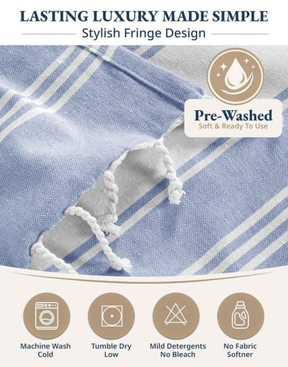 LANE LINEN Beach Towels 4 Pack Oversized - Turkish Towel Set, Pre-Washed Oversized Beach Towel, Quick Dry Beach Towels for Travel, Beach Towel Large, Sand Free Towel,39"x71" - Forever Blue