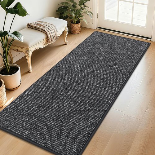 BEQHAUSE Dirt Trapper Door Mat 32" x 72", Non-Slip Washable Doormats Entrance Mat, Dirt Resistant and Absorbent Welcome Mat, Low Profile Floor Mats for Front Back Door and Entryway, Charcoal