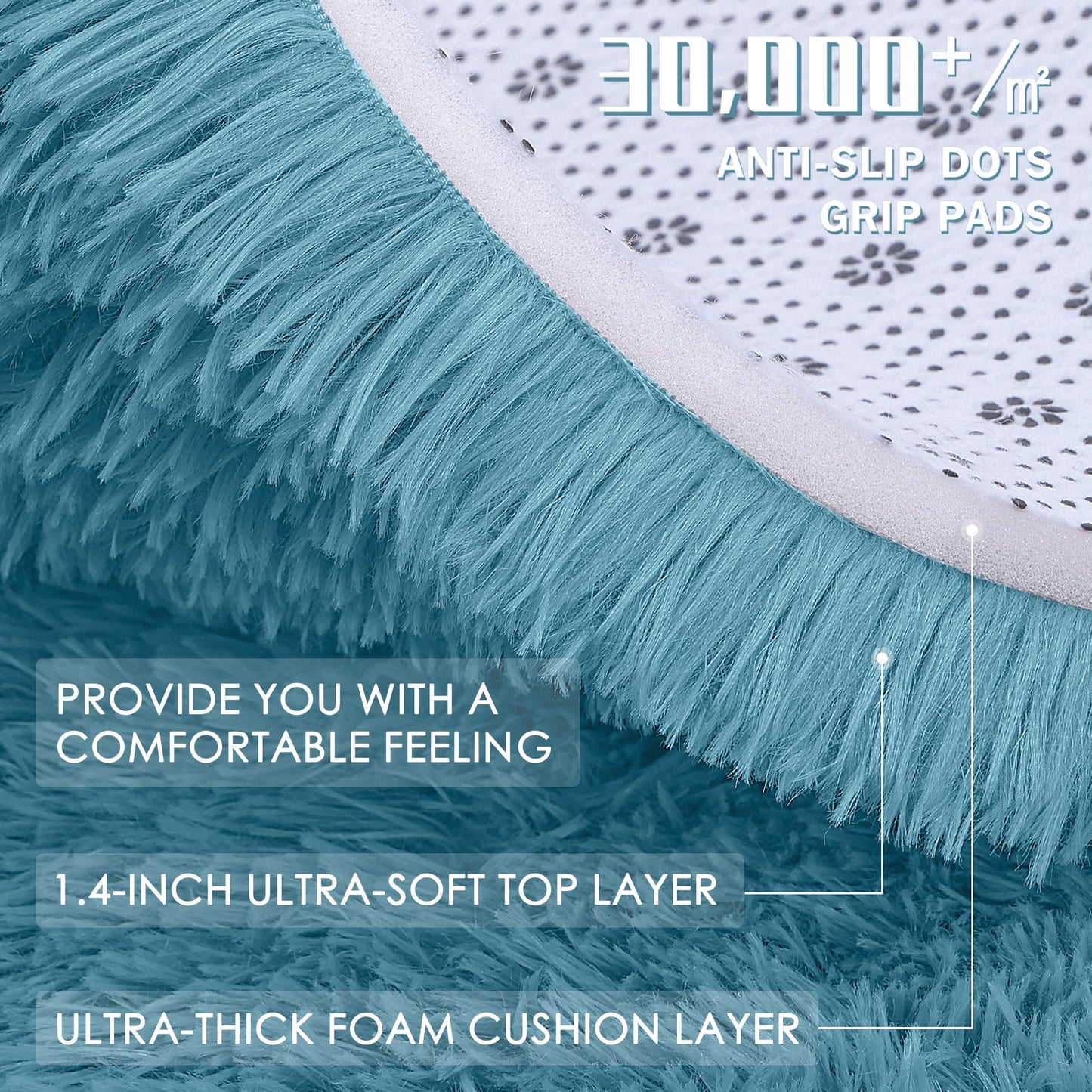 OLANLY Slate Blue Round Rugs for Bedroom - Machine Washable, 2 ft Circle Area Rugs for Living Room, Soft and Fluffy Shaggy Carpet for Teen Girl and Boys, Nursery Rooms, Dorms, Home Decor Aesthetic