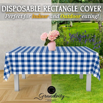 Grandipity Premium Disposable Plastic Picnic Tablecloth - Blue Checkered Gingham | 54" x 108" Size