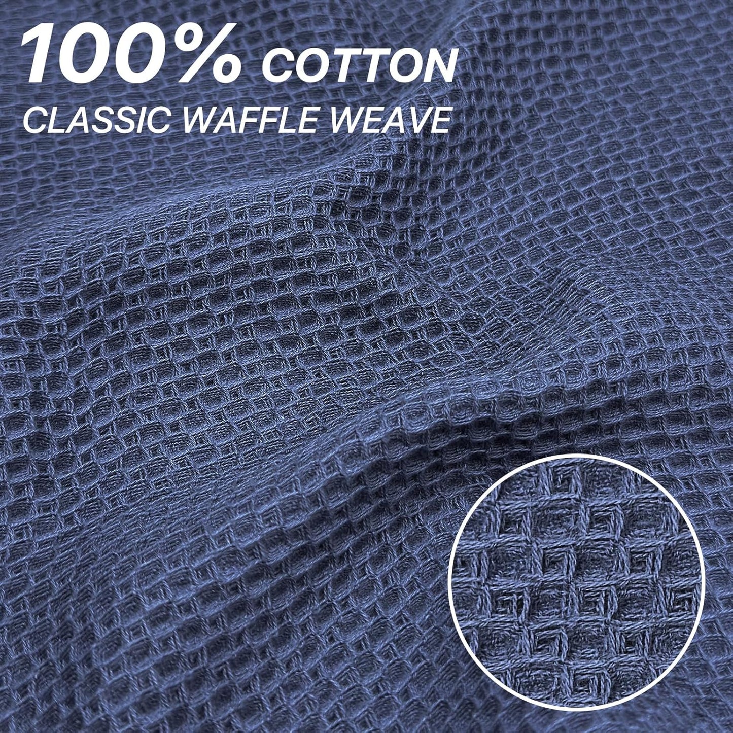 Skiennix 100% Cotton Waffle Weave Kitchen Towels - Ultra Soft & Absorbent 6 Pack | Quick Drying, Dark Blue, 12x12 Inches