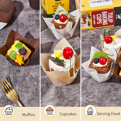 Skiennix Tulip Cupcake Liners - 200PCS Unbleached Food Grade Greaseproof Muffin Wrappers for Baking