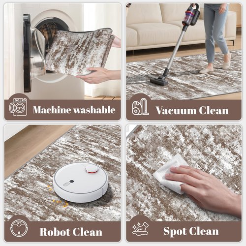 TTelephant Runners for Hallways Ultra Non-Slip 2x10 Long Runner Rugs Washable Abstract Tear and Stain Resistance No Pile Lightweight Modern Rug Runners for Entryway, Kitchen, Walkway, Entrance, Brown