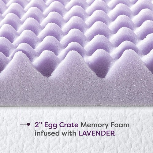 Best Price Mattress 2 Inch Egg Crate Memory Foam Mattress Topper with Soothing Lavender Infusion, CertiPUR-US Certified, Queen