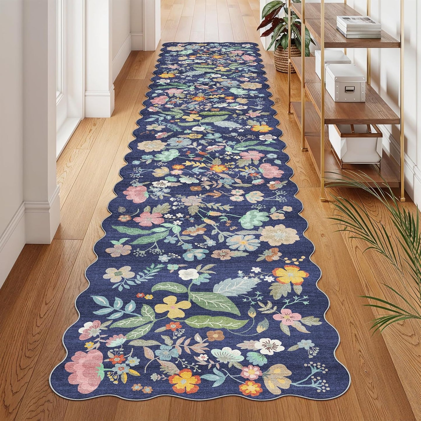 Regine Switzerland Washable Hallway Runner Rug - Non-Slip Floral Design | Soft, Stain-Resistant, 2'6"x12", Purple