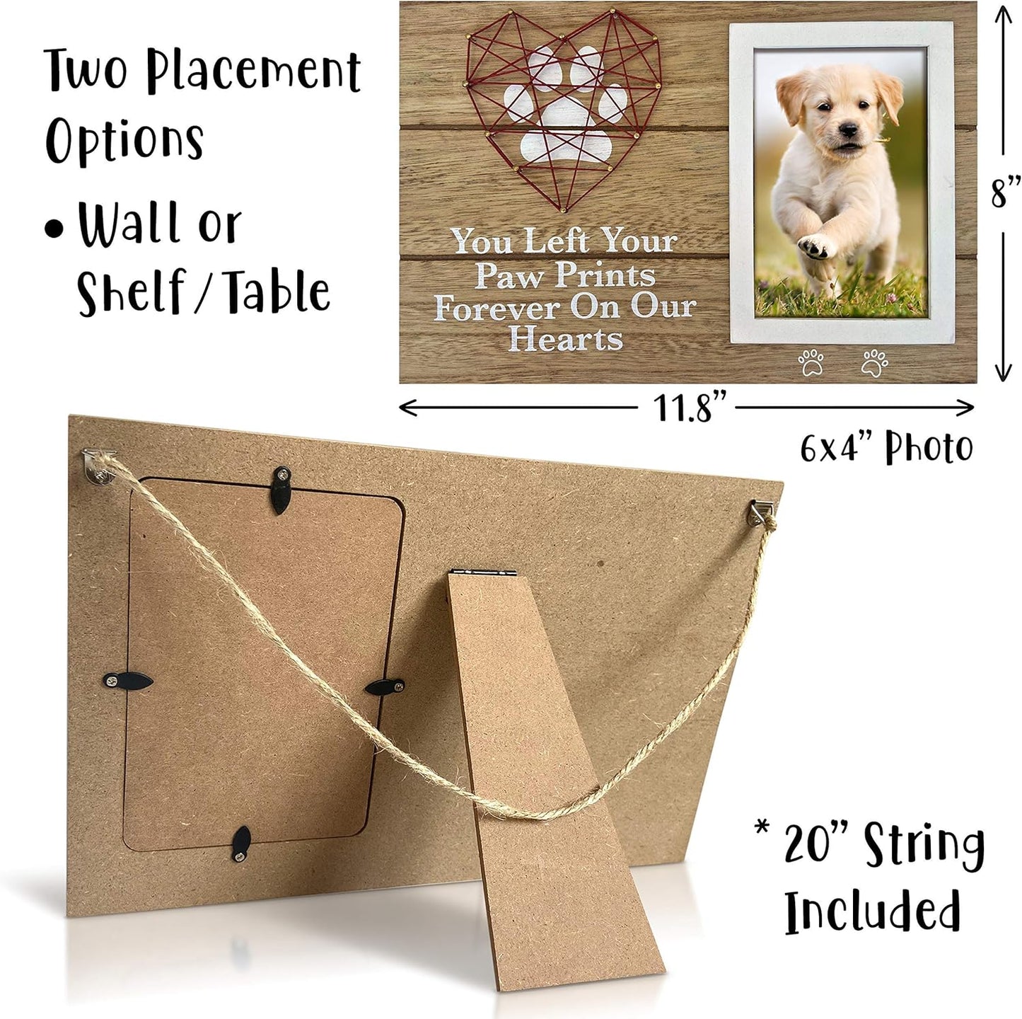 OakiWay Pet Memorial Picture Frame - 4x6 Paw Print Design | Heart Woven Remembrance Gift