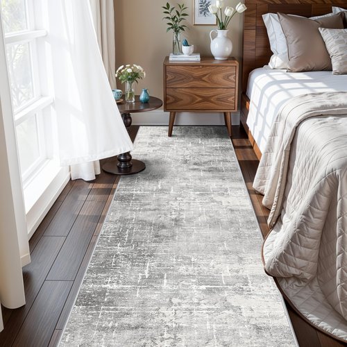 HY HAOYUNLAI Abstract 2x8 Runner: Washable Non-Slip 8ft Hallway Carpet Stain-Resistant Laundry Room Kitchen Area Rug Throw Entryway Foyer Mat Soft Living Room Bedroom Beside Runner Rug(2x8,Light/Grey)