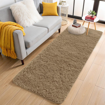 OLANLY 2x4 Machine Washable Runner Rugs for Hallway, Soft Fluffy Shaggy Bedside Rugs for Bedroom, Living Room, Indoor Floor Carpet for Kids Girls and Boys, Home Decor Aesthetic, Taupe