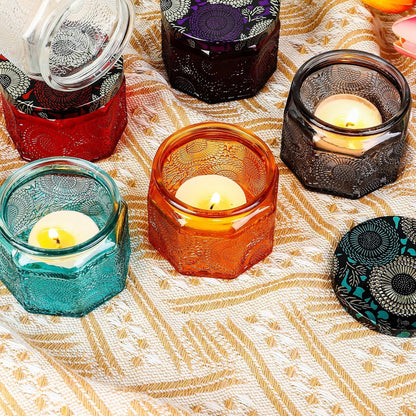 Skiennix Set of 6 Glass Tea Light Candle Holders - Colorful Votive Centerpieces for Weddings & Parties