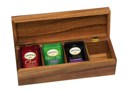 Lipper International Acacia Wood Tea Box with 4 Sections, 12-1/2" x 4-1/8" x 3-7/8"