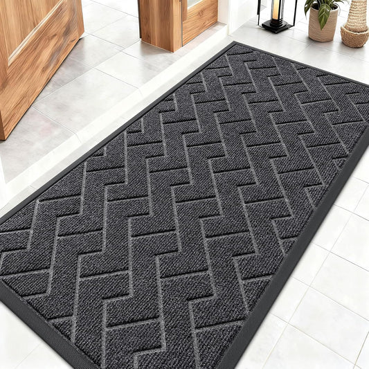 OLANLY Indoor Outdoor Front Door Mat - Waterproof All-Season Herringbone Design | Easy Clean, 47x23 Inches, Grey