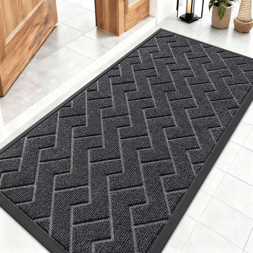 OLANLY Front Door Mat Indoor Outdoor Entrance, Waterproof All-Season, All-Weather Doormat, Sturdy Natural Rubber, Low Profile, Easy Clean Patio Porch Entryway Mat, Herringbone Brick (Grey, 47x23)