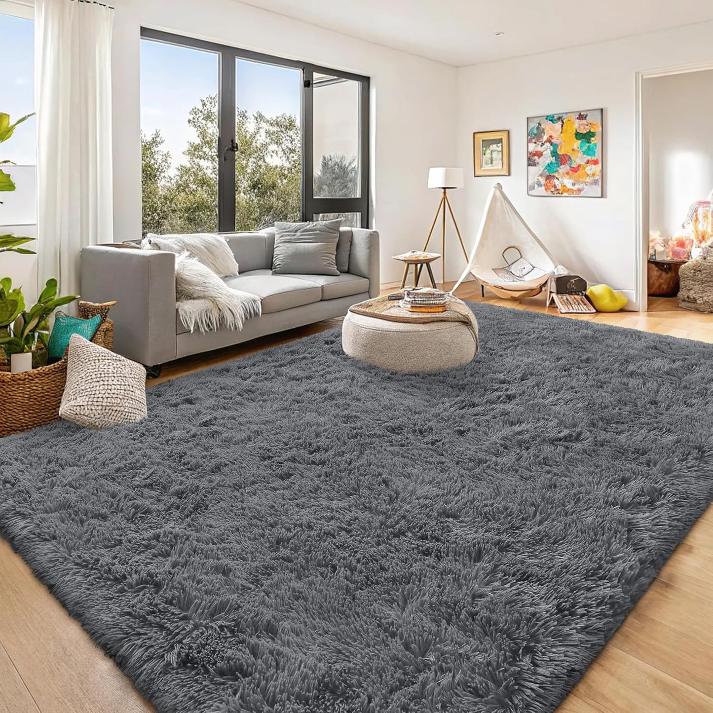 OLANLY Large Area Rug - Soft Fluffy Shaggy Indoor Carpet for Living Room & Bedroom | 8x12 Grey